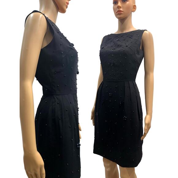 60s Black Beaded Cocktail Dress | Mid Century MOD Wiggle Dress LBD| Fits XS/S - Picture 6 of 12